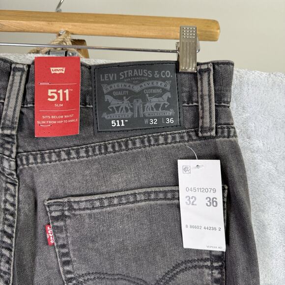Levi's 511 Jeans 32 x 36 Grey NWT Slim Fit 2 Way. Stretch CLassic Dark Wash - Picture 16 of 16
